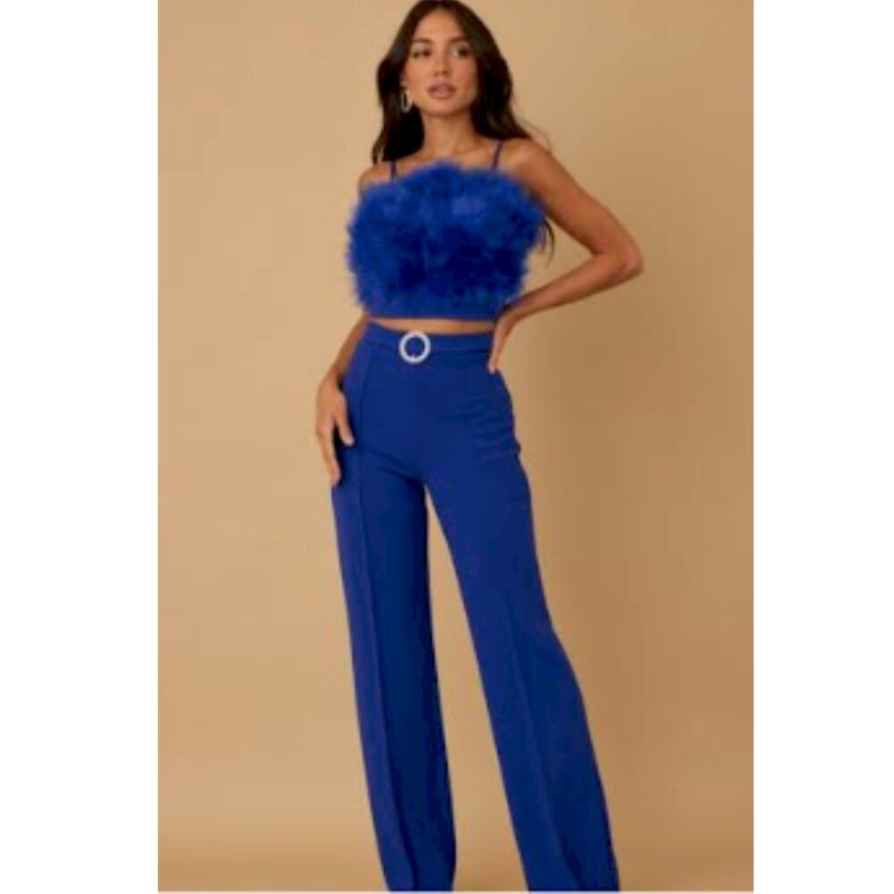 Feather Embellished Pants Set